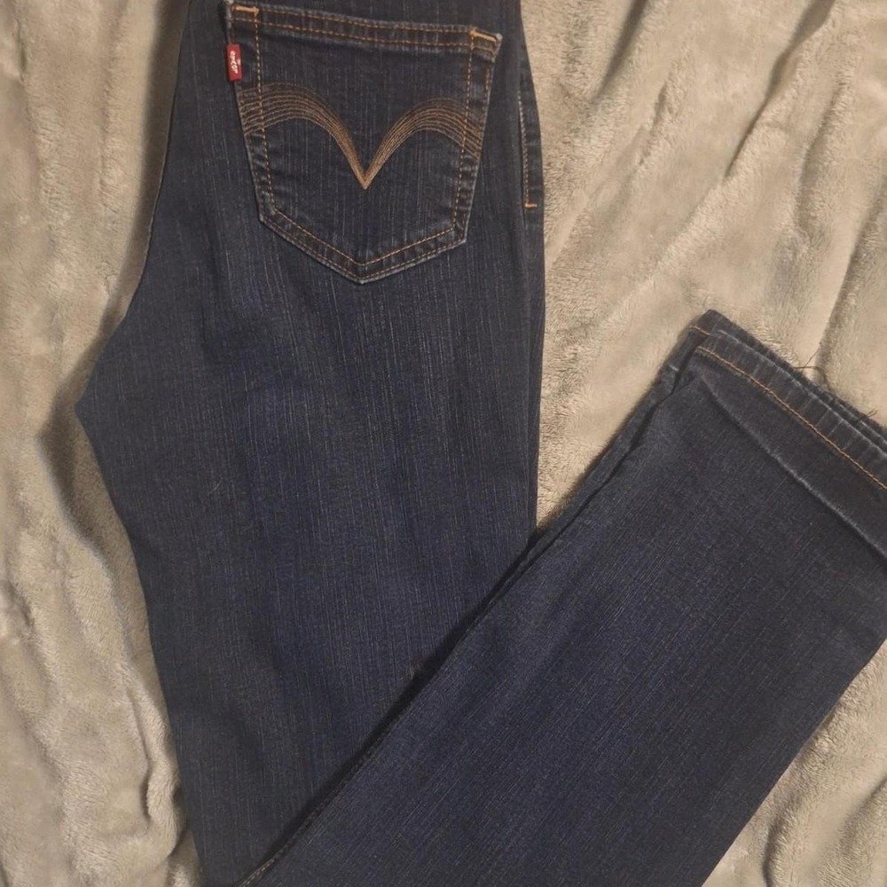 Levis 512 Perfectly Slimming Straight Leg Jeans Dark Wash Denim Blue Womens